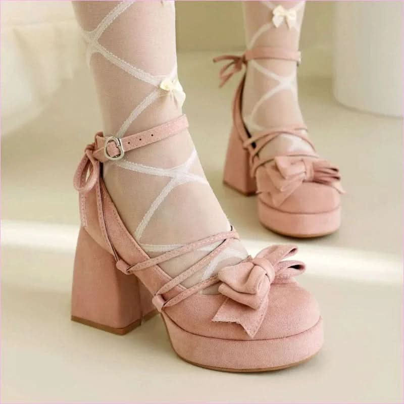 Bow Fronted Suede Platform Lolita Mary Jane Shoes for Elegant Style - Pleasures and Sins