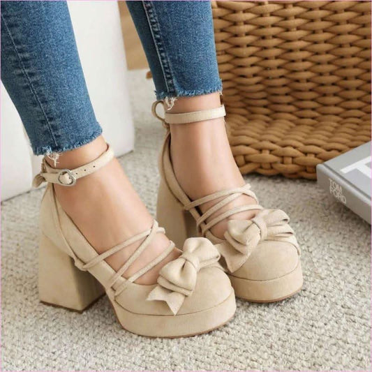 Bow Fronted Suede Platform Lolita Mary Jane Shoes for Elegant Style - Pleasures and Sins