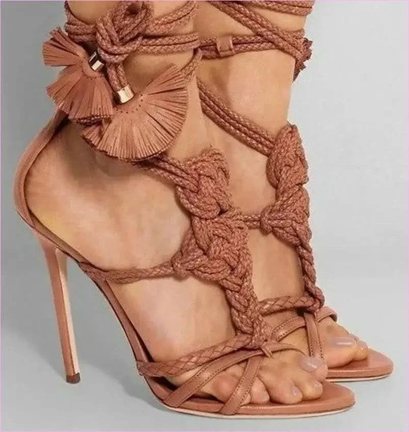 Braided Strap High Heel Gladiator Sandals for Stylish Comfort - Pleasures and Sins