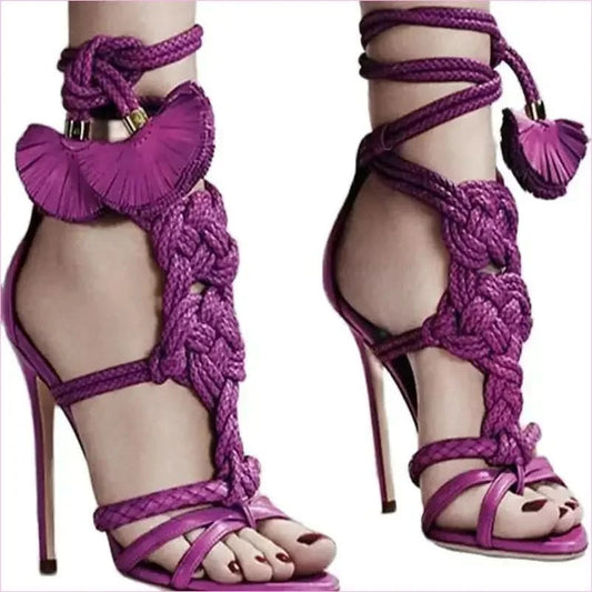 Braided Strap High Heel Gladiator Sandals for Stylish Comfort - Pleasures and Sins