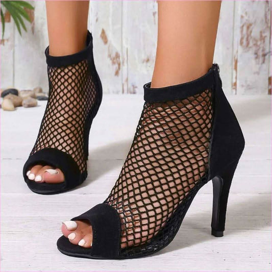 Breathable Mesh Ladies High Heel Zip Sandal Boots for Stylish Comfort - Pleasures and Sins
