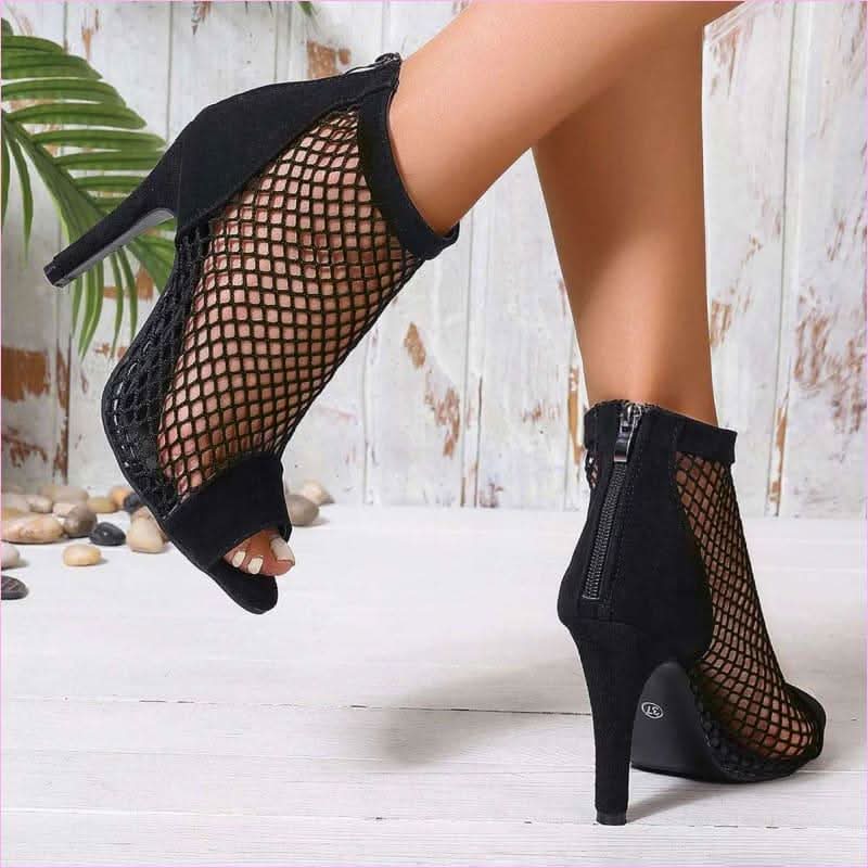 Breathable Mesh Ladies High Heel Zip Sandal Boots for Stylish Comfort - Pleasures and Sins