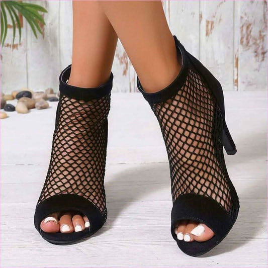 Breathable Mesh Ladies High Heel Zip Sandal Boots for Stylish Comfort - Pleasures and Sins