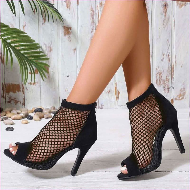 Breathable Mesh Ladies High Heel Zip Sandal Boots for Stylish Comfort - Pleasures and Sins