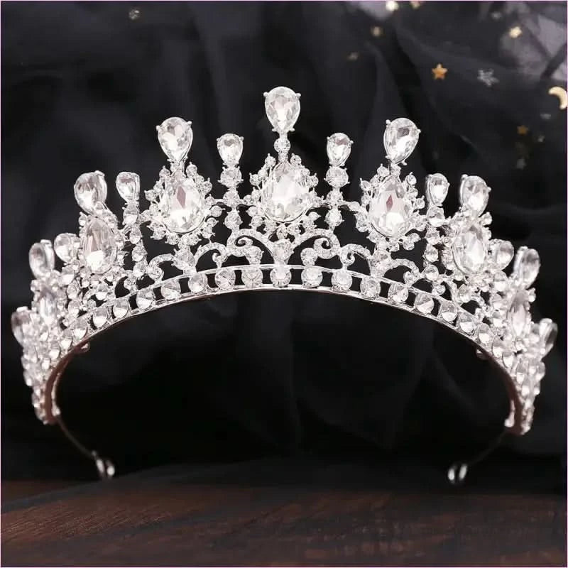 Bridal Baroque Water Drop Diamond Princess Crown Tiara for Weddings - Pleasures and Sins