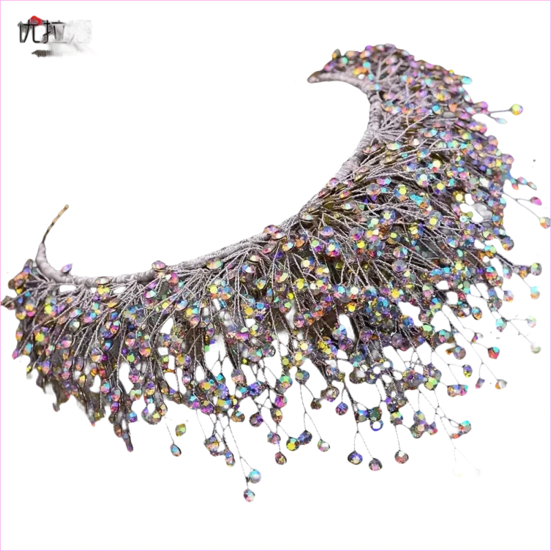 Bridal Headdress Crown Set with Colored Diamond Necklace and Earrings - Pleasures and Sins