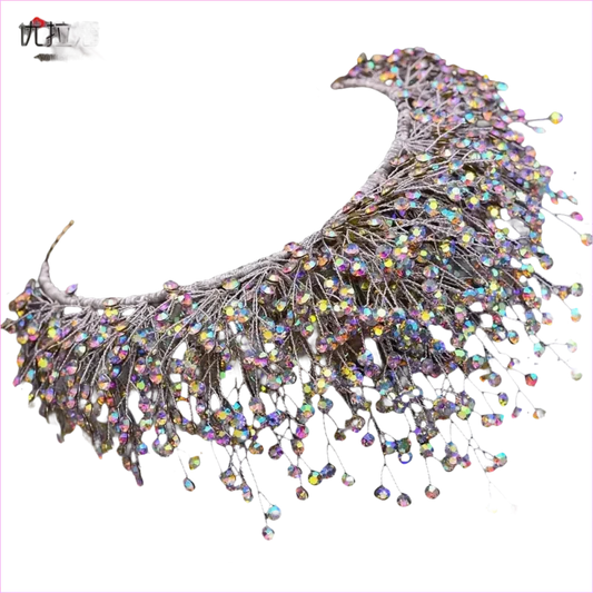 Bridal Headdress Crown Set with Colored Diamond Necklace and Earrings - Pleasures and Sins