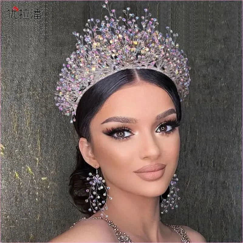 Bridal Headdress Crown Set with Colored Diamond Necklace and Earrings - Pleasures and Sins