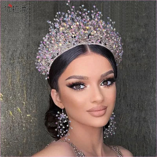 Bridal Headdress Crown Set with Colored Diamond Necklace and Earrings - Pleasures and Sins
