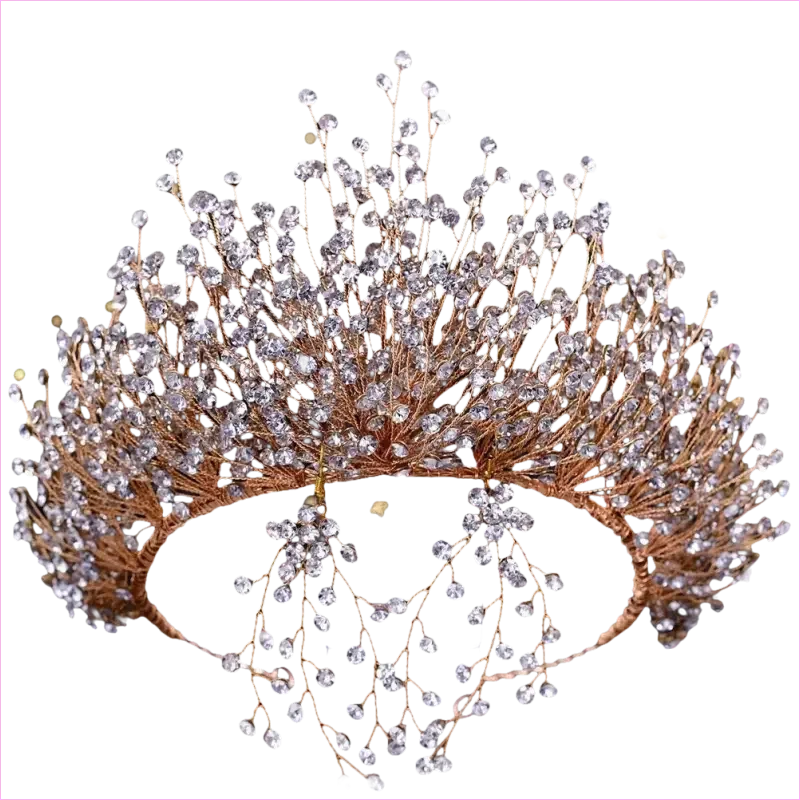 Bridal Headdress Crown Set with Colored Diamond Necklace and Earrings - Pleasures and Sins