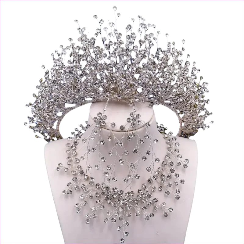 Bridal Headdress Crown Set with Colored Diamond Necklace and Earrings - Pleasures and Sins