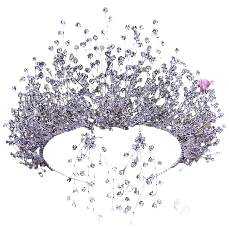 Bridal Headdress Crown Set with Colored Diamond Necklace and Earrings - Pleasures and Sins