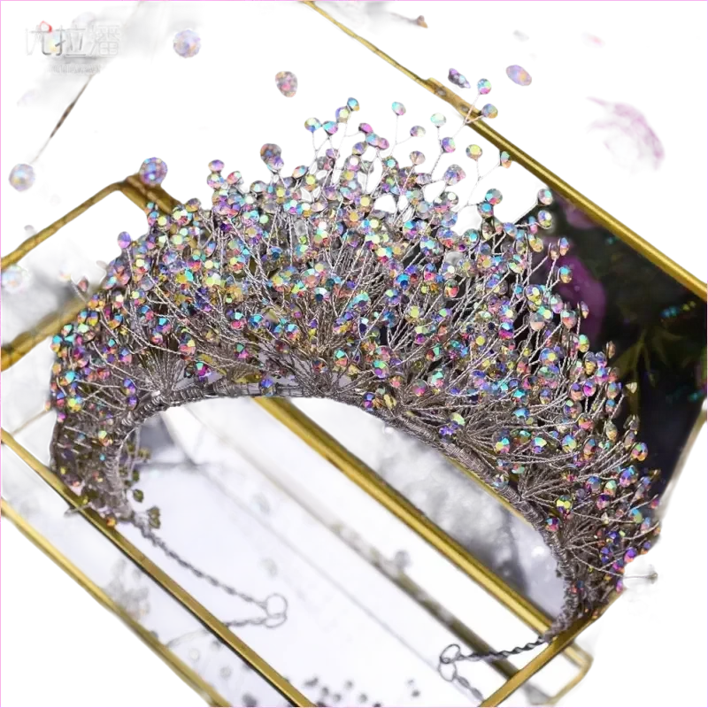 Bridal Headdress Crown Set with Colored Diamond Necklace and Earrings - Pleasures and Sins