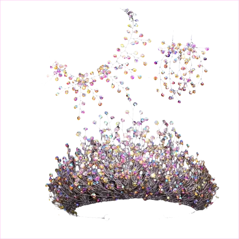 Bridal Headdress Crown Set with Colored Diamond Necklace and Earrings - Pleasures and Sins