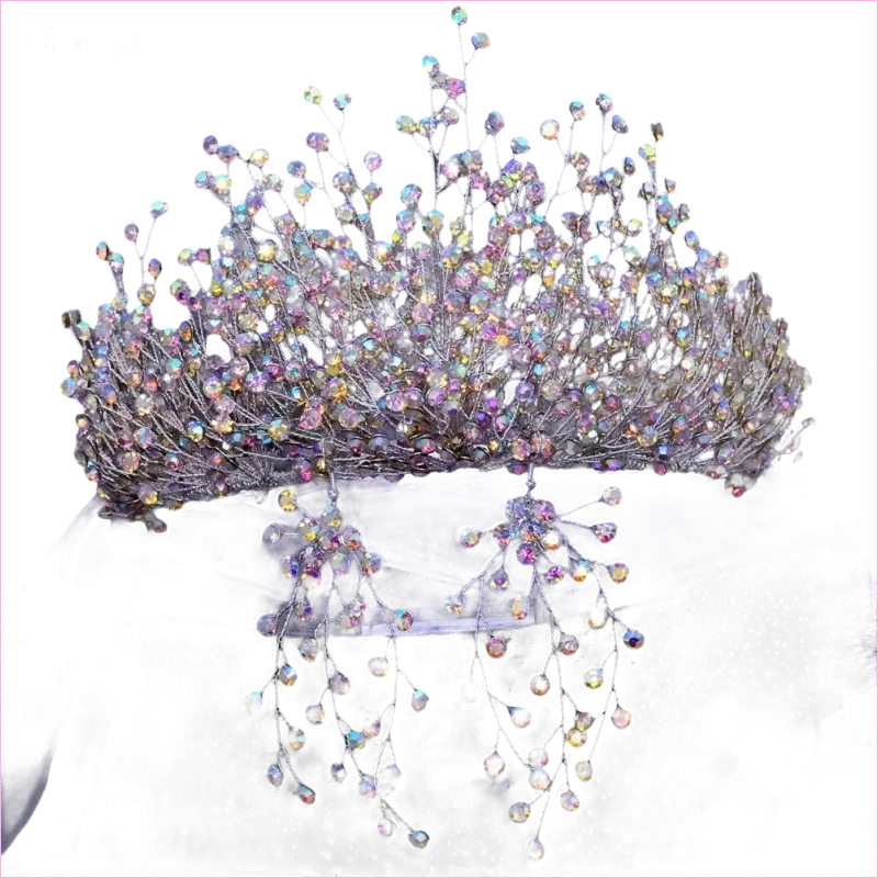 Bridal Headdress Crown Set with Colored Diamond Necklace and Earrings - Pleasures and Sins