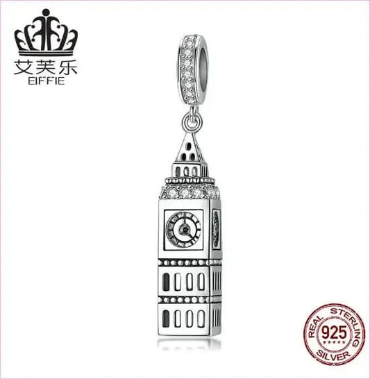 British Big Ben S925 Sterling Silver Pendant for Charm Lovers - Pleasures and Sins