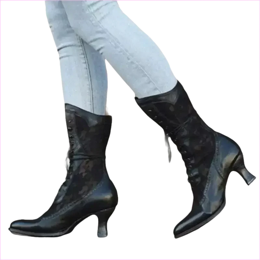 British Style Steampunk Lace-panelled Ladies Boots in White - Pleasures and Sins