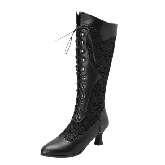 Brown and Black Victorian Style Steampunk Lace Pointed Toe Boots - Pleasures and Sins