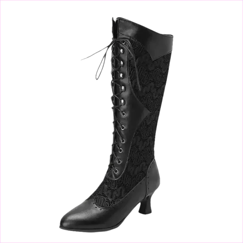 Brown and Black Victorian Style Steampunk Lace Pointed Toe Boots - Pleasures and Sins