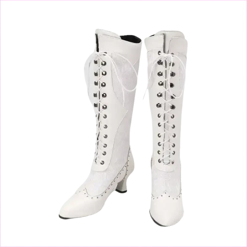 Brown and Black Victorian Style Steampunk Lace Pointed Toe Boots - Pleasures and Sins