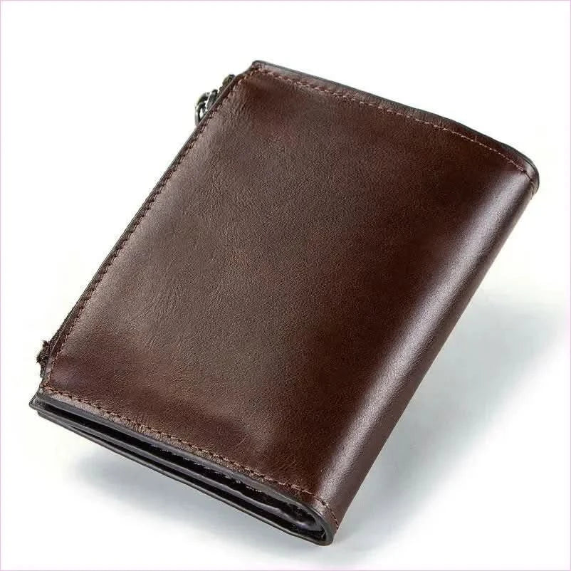 Brown Anti-loss Mens Leather Wallet with Rfid and Zip Compartment - Pleasures and Sins