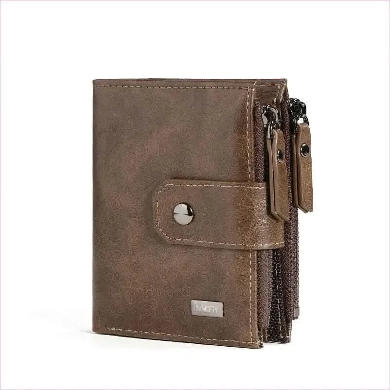 Brown Anti-theft Business Leather Short Mens Zipper Wallet - Pleasures and Sins