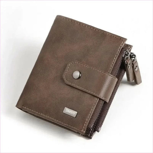 Brown Anti-theft Business Leather Short Mens Zipper Wallet - Pleasures and Sins
