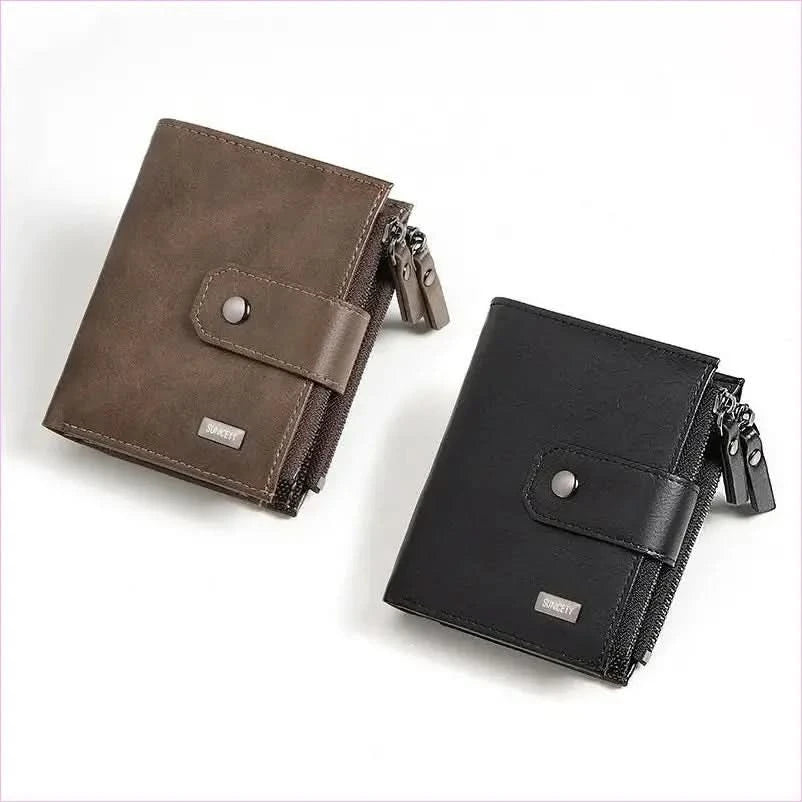 Brown Anti-theft Business Leather Short Mens Zipper Wallet - Pleasures and Sins