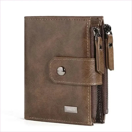 Brown Anti-theft Business Leather Short Mens Zipper Wallet - Pleasures and Sins