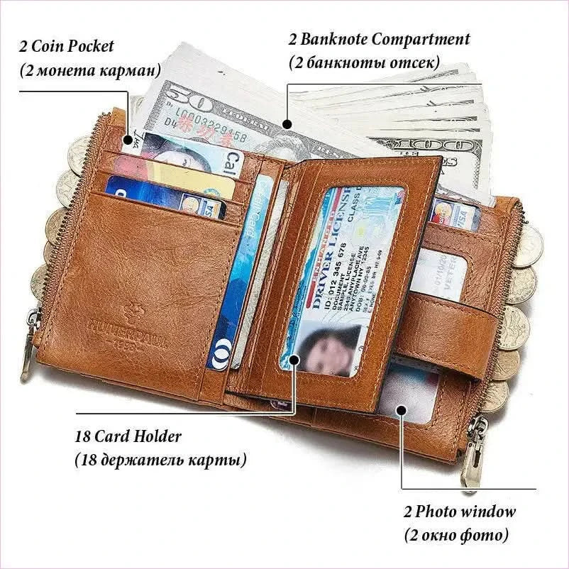 Brown Anti-theft Mens Leather Wallet with Multi Card Slots and Coin Holder - Pleasures and Sins