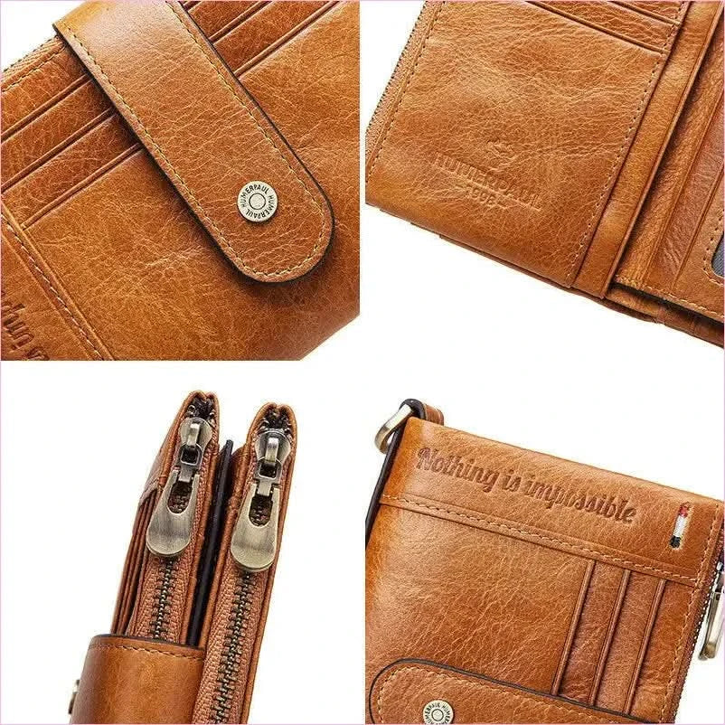 Brown Anti-theft Mens Leather Wallet with Multi Card Slots and Coin Holder - Pleasures and Sins