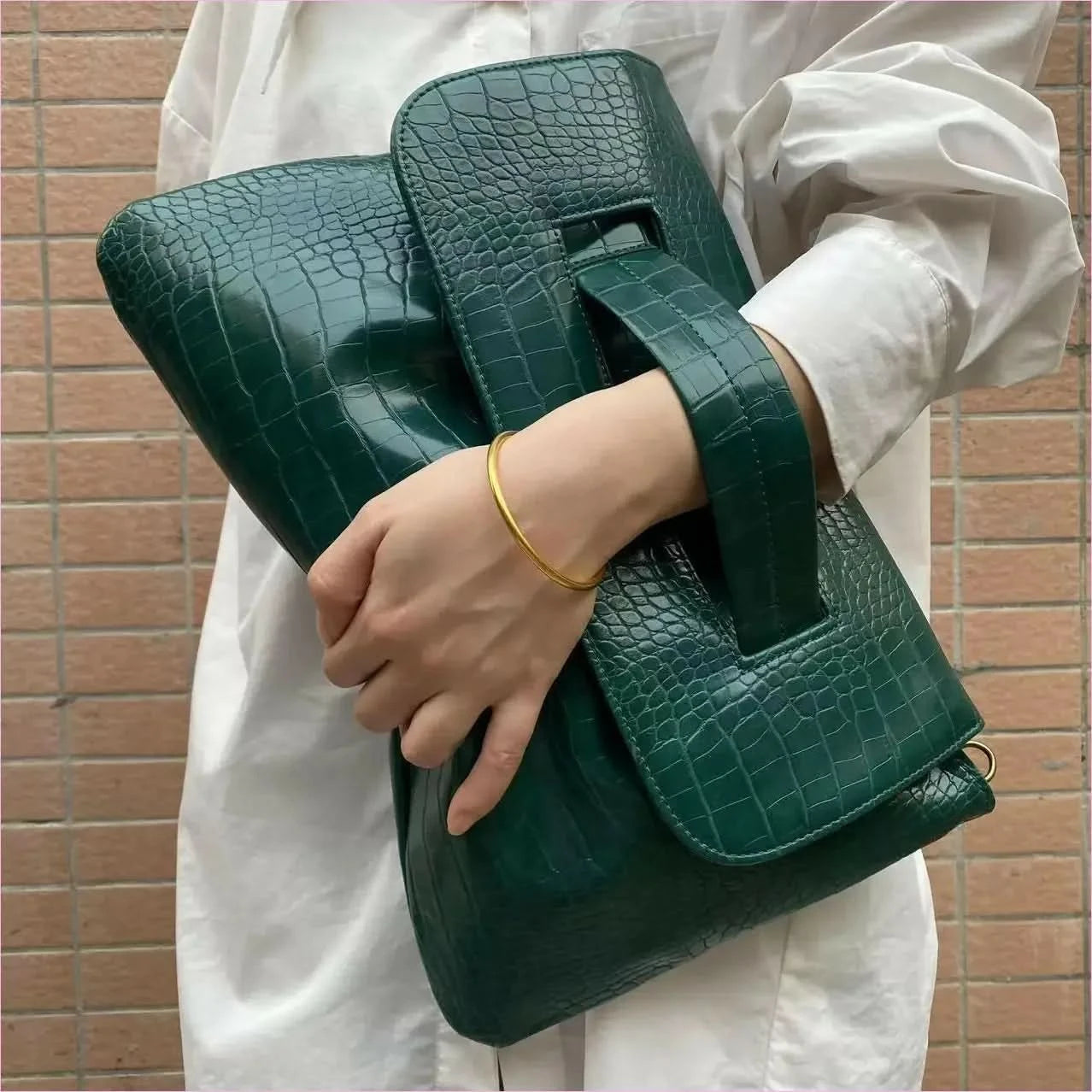 Brown Crocodile Pattern Clutch Bag with Sleeve for Document Storage - Pleasures and Sins