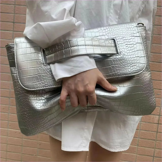 Brown Crocodile Pattern Clutch Bag with Sleeve for Document Storage - Pleasures and Sins