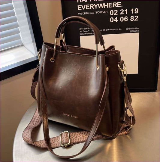 Brown Retro Large Capacity Tote Bag with Gold Hardware - Pleasures and Sins