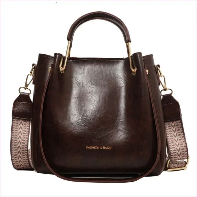 Brown Retro Large Capacity Tote Bag with Gold Hardware - Pleasures and Sins