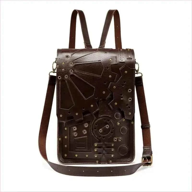 Brown Steampunk Retro Leather Shoulder Bag with Unique Embossing - Pleasures and Sins