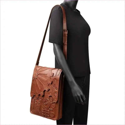 Brown Steampunk Retro Leather Shoulder Bag with Unique Embossing - Pleasures and Sins