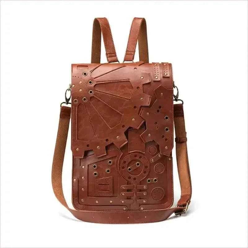 Brown Steampunk Retro Leather Shoulder Bag with Unique Embossing - Pleasures and Sins