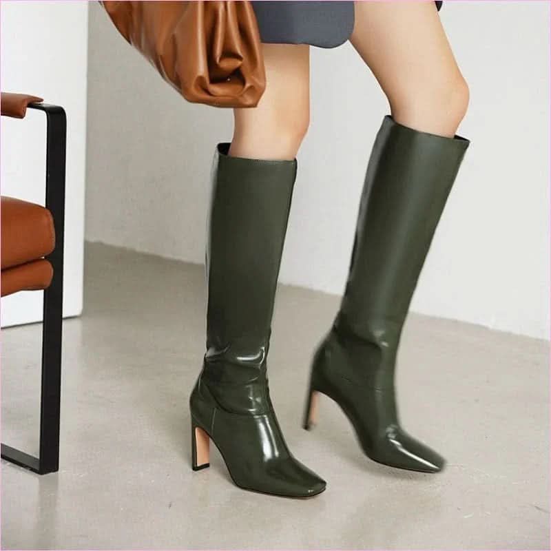 Burgundy Wedge Heel Knee High Boots for Ladies - Pleasures and Sins