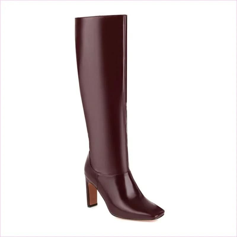 Burgundy Wedge Heel Knee High Boots for Ladies - Pleasures and Sins