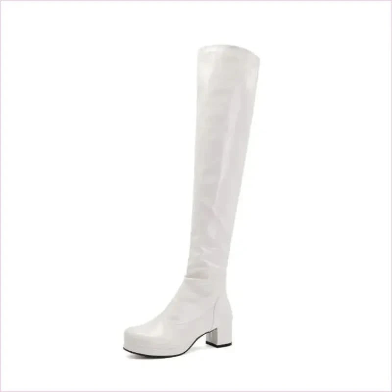 Candy Colours Block Heel Patent Leather Knee High Boots in Bright Yellow - Pleasures and Sins