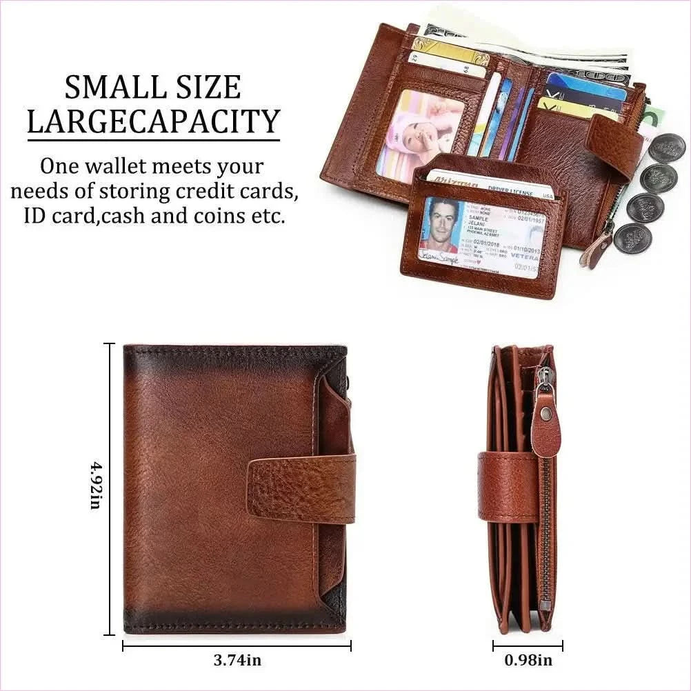 Casual Brown Genuine Leather Wallet for Men with Zipper Closure - Pleasures and Sins