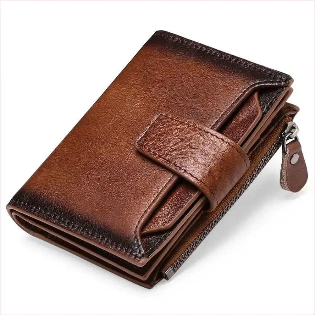 Casual Brown Genuine Leather Wallet for Men with Zipper Closure - Pleasures and Sins