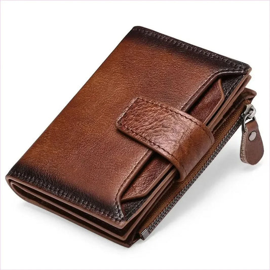 Casual Brown Genuine Leather Wallet for Men with Zipper Closure - Pleasures and Sins