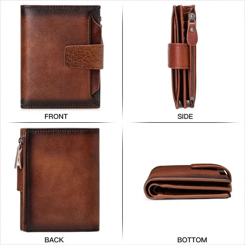 Casual Brown Genuine Leather Wallet for Men with Zipper Closure - Pleasures and Sins