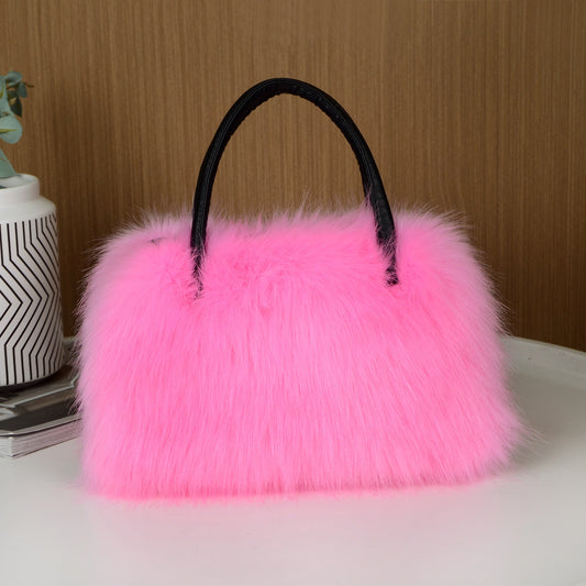 High-end Square Plush Bag Fur Handbag Large Capacity