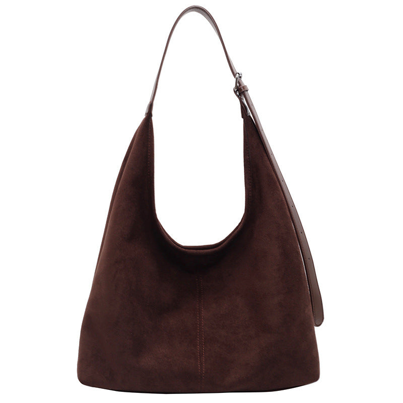 Autumn And Winter Faux Suede Large Capacity Bucket Tote Bag
