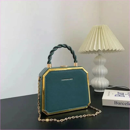 Chic Chain Crossbody Green Handbag with Twisted Handle and Gold Trim - Pleasures and Sins