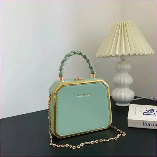 Chic Chain Crossbody Green Handbag with Twisted Handle and Gold Trim - Pleasures and Sins