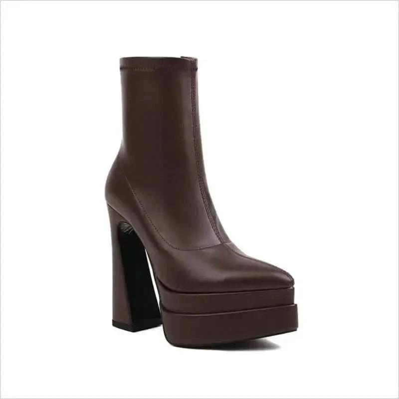 Chunky Black Platform Ankle Boots with Pointed Toe for Women - Pleasures and Sins